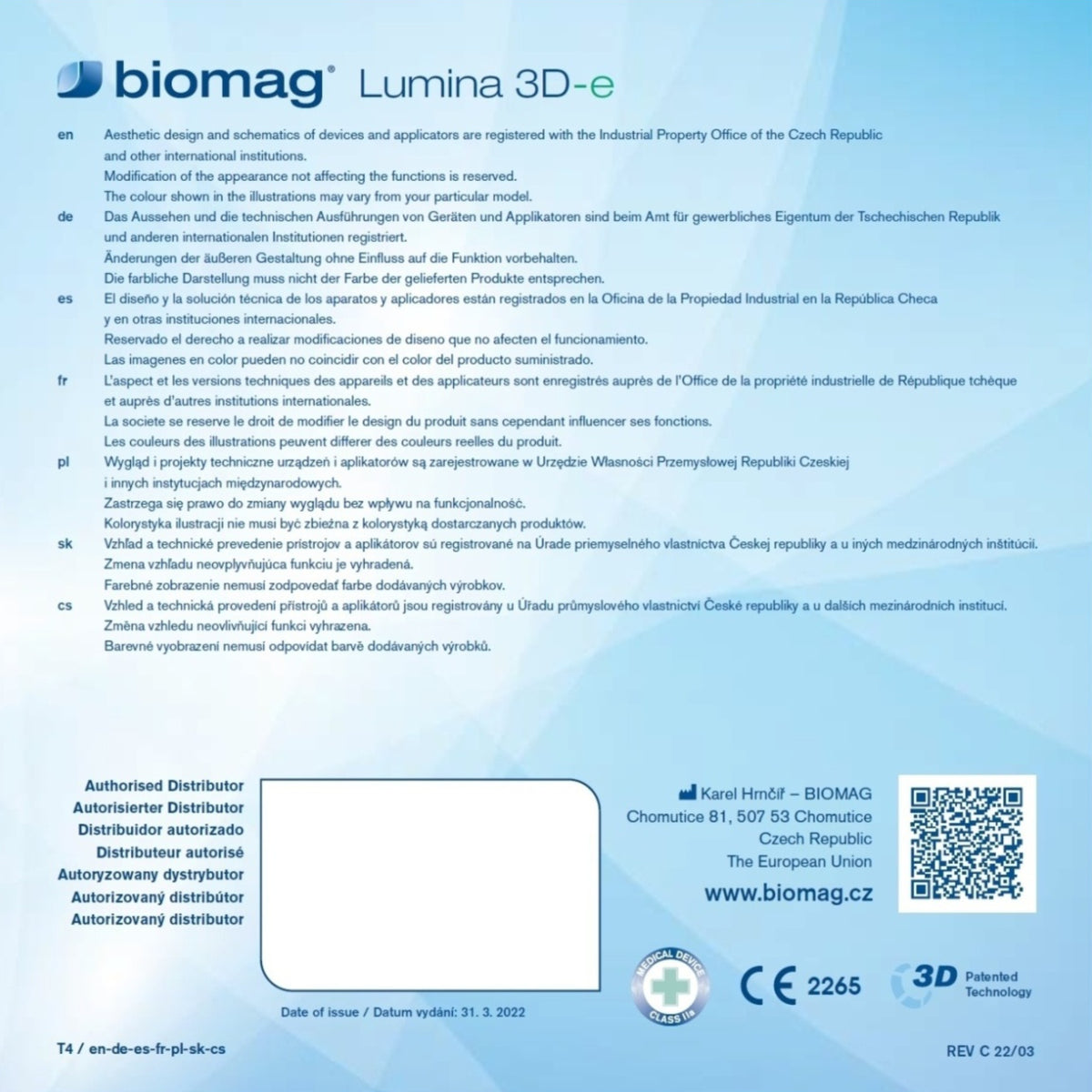 Instructions for use for Lumina 3D-e